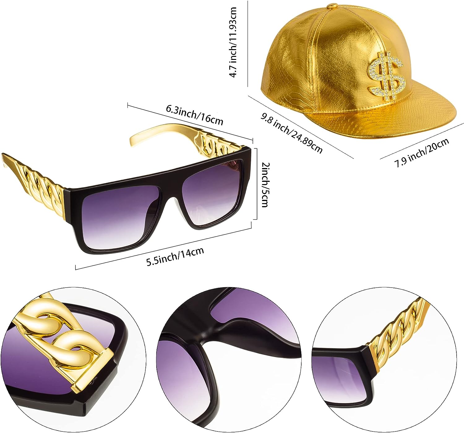 PESENAR 80s 90sHip Hop Costume - Snapback Hat Flat 评论和价格